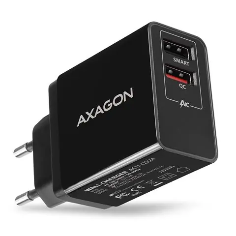 AXAGON ACU-QS24 zidni punjač 1x USB-A QC 3.0 i 1x 1,2A, 24W, crni-0