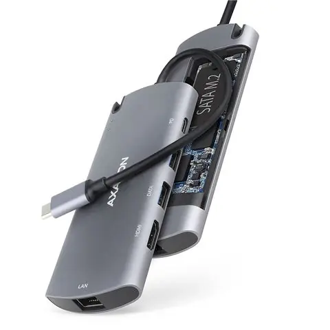 USB HUB AXAGON HMC-6M2 2xUSB3.2, USB-C PD(100W), HDMI, gLAN, M.2 SATA-0