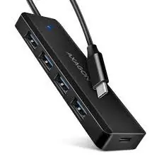 USB HUB 4 x USB 3.2 Gen1, USB-CM, 19cm, USB-C power IN, Axagon HUE-C1C-0
